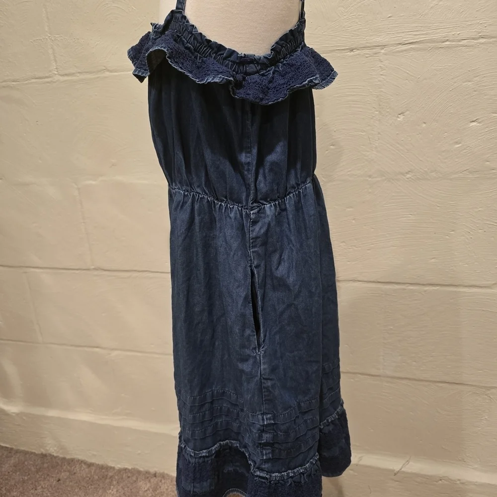 GAP KIDS GIRLS BLUE DENIM DRESS W /RUFFLES - SZ LARGE